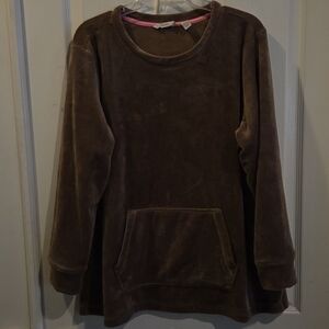 Isaac Mizrahi Live Sweatshirt Sweater Mocha Brown Fleece Pop Over Designer XL